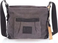 Torebki damskie - J Jones Torebka damska na ramię listonoszka materiałowa ze skórą naturalną vintage szara - miniaturka - grafika 1