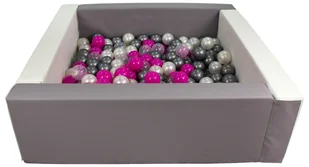 Kwadratowy suchy basen z ekoskóry z 200 piłeczkami (biały, szary/perłowy, transparentny, różowy, srebrny) - Suche baseny - miniaturka - grafika 1
