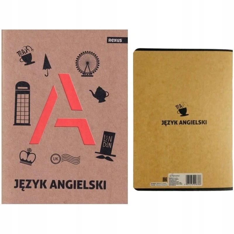 ZESZYT A5 60K KRATKA MARGINES ECO KRAFT WYCINANA JĘZYK ANGIELSKI TEMATYCZNY
