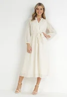 Sukienki - Beżowa Koszulowa Sukienka na Guziki z Paskiem Mejia - miniaturka - grafika 1