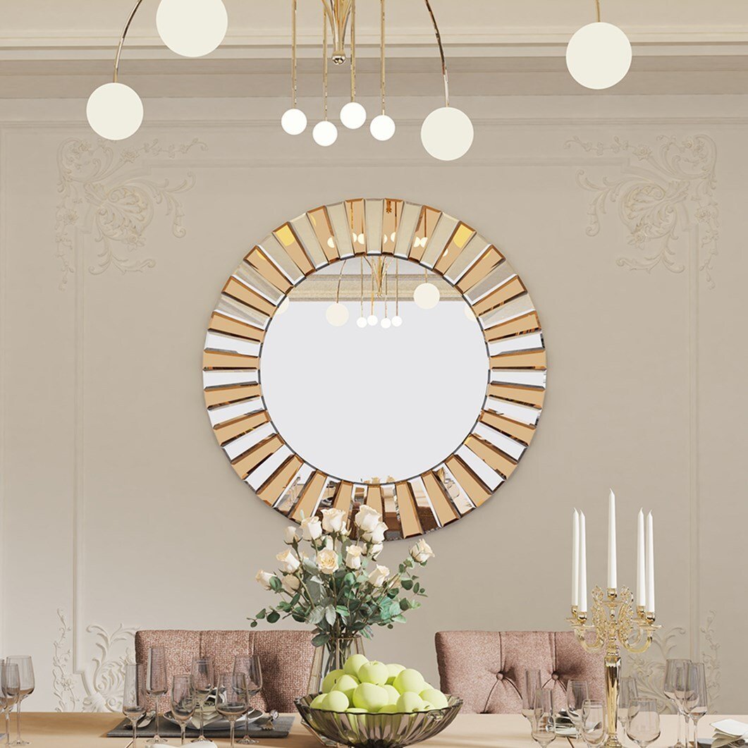 WISFOR Okrągłe lustro ścienne w kształcie słońca 80CM lustro ścienne lustro dekoracyjne lustro łazienkowe lustro do makijażu lustro do przedpokoju