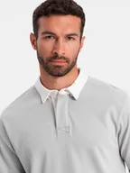 Bluzy męskie - Ombre Bluza męska z białym kołnierzykiem polo - popielata V7 OM-SSNZ-0132 XL - miniaturka - grafika 1