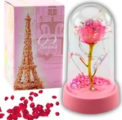 Sztuczne kwiaty - LEAN Wieczna Róża Kryształowa w Kopule z Oświetleniem LED Różowa 14x8cm - miniaturka - grafika 1