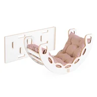 Skoczki dla dzieci - MISIOO Bujak Small Rocker 4 w 1 + ścianka wspinaczkowa/zjeżdżalnia + poduszka (beżowy /złoty Velvet), biały Wooden Play - miniaturka - grafika 1