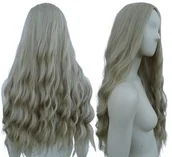 Dodatki do strojów karnawałowych - Peruka Platynowy Zimny Jasny Blond Loki Fale Długa Bez Grzywki Gęsta Hr - miniaturka - grafika 1