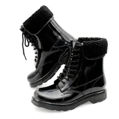 Kalosze damskie - Kalosze Damskie Lakierowane Ocieplane Z Futerkiem Czarne R.36 - miniaturka - grafika 1