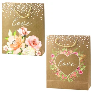 Torba prezentowa 32x26x10cm Love Kwiaty brokat Mix - artykuł papierniczy - Opakowania i torebki na prezenty - miniaturka - grafika 1
