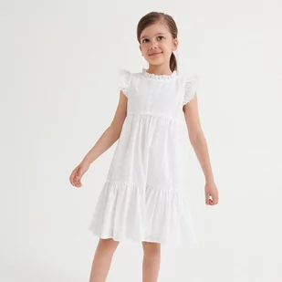 Reserved Sukienka z haftem angielskim - Biały - Sukienki i spódniczki dla dziewczynek - miniaturka - grafika 1