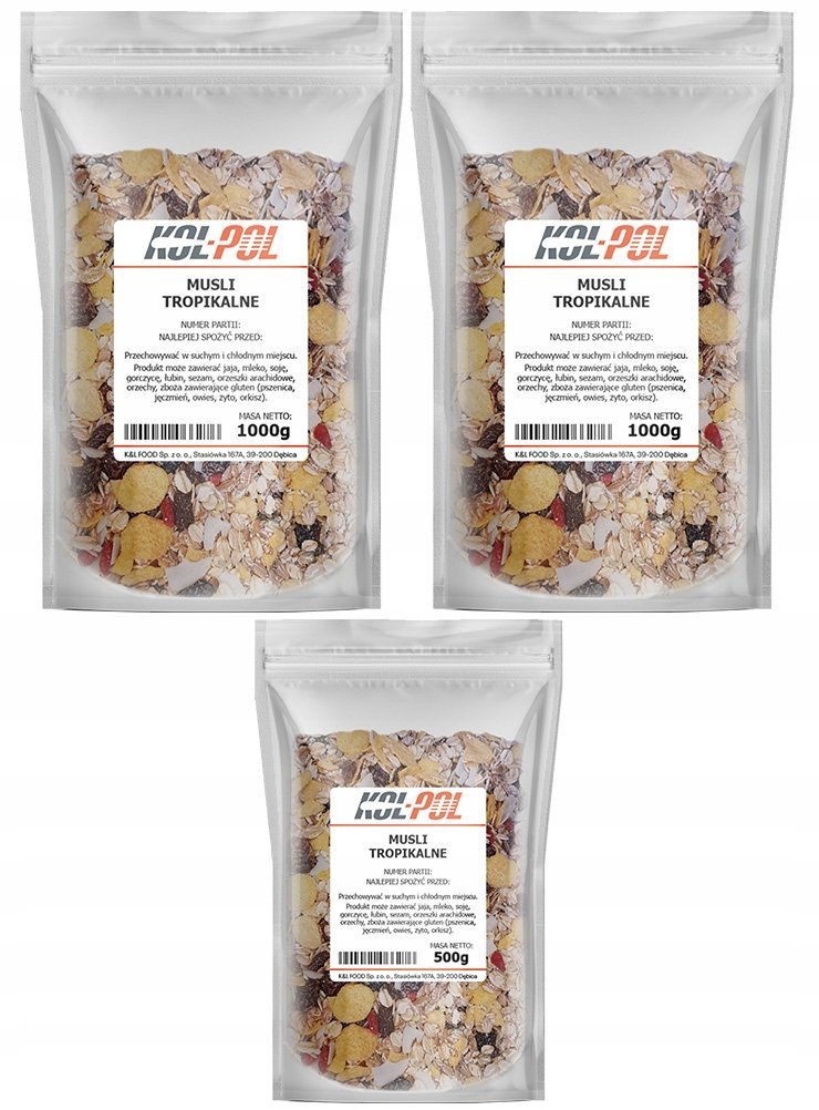 MUSLI TROPIKALNE 2,5kg Naturalne śniadanie zdrowe płatki owoce Kol-Pol