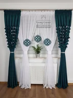 Firany - KOMPLET DEKORACYJNY WOAL BUTELKOWA ZIELŃ FIRANA DO SALONU NA TAŚMIE - miniaturka - grafika 1