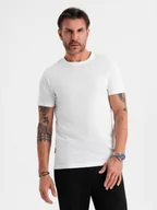 Koszulki męskie - Męski klasyczny bawełniany T-shirt BASIC - biały V4 OM-TSBS-0236 XXL - miniaturka - grafika 1