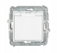 Gniazdka elektryczne - Gniazdo bryzgoszczelne Karlik Icon IGPB-1zp z uziemieniem 2P+Z klapka biała, przesłony torów prądowych białe - miniaturka - grafika 1