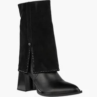 Kozaki damskie - Botki Damskie Skórzane Buty Na Obcasie Zimowe Ocieplane Kozaki Czarne Maciejka K7206-01/00-8 Czarny 40 - miniaturka - grafika 1