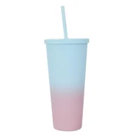 Kubki - Fernity Kubek ze słomką Tie-Dye PP niebiesko-różowy - miniaturka - grafika 1