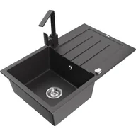 Zlewozmywaki z baterią - Mexen Bruno zlewozmywak granitowy 1-komorowy z ociekaczem i baterią kuchenną Rita, czarny nakrapiany - miniaturka - grafika 1