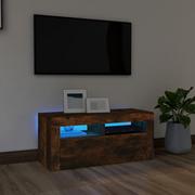 Szafki RTV - Szafka pod TV z oświetleniem LED, przydymiony dąb, 90x35x40 cm  Lumarko! - miniaturka - grafika 1
