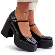 Półbuty damskie - Półbuty Damskie Lakierowane Na Platformie I Słupku Big Star NN274004 Czarne - miniaturka - grafika 1