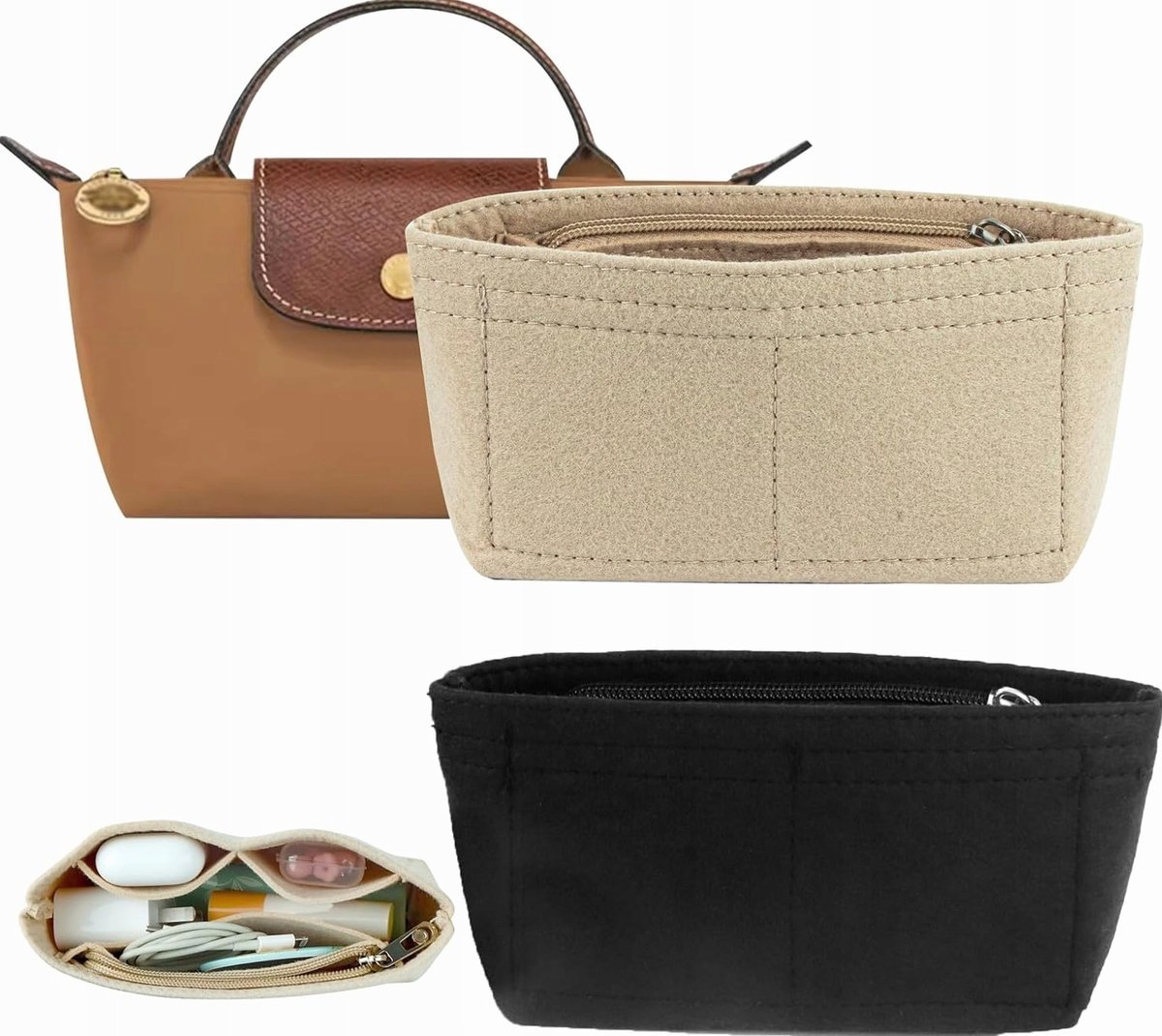 ORGANIZER 2 SZTUKI 17X5X8CM FILCOWY WKLAD DO TOREBKI MINI KOMPAKTOWY
