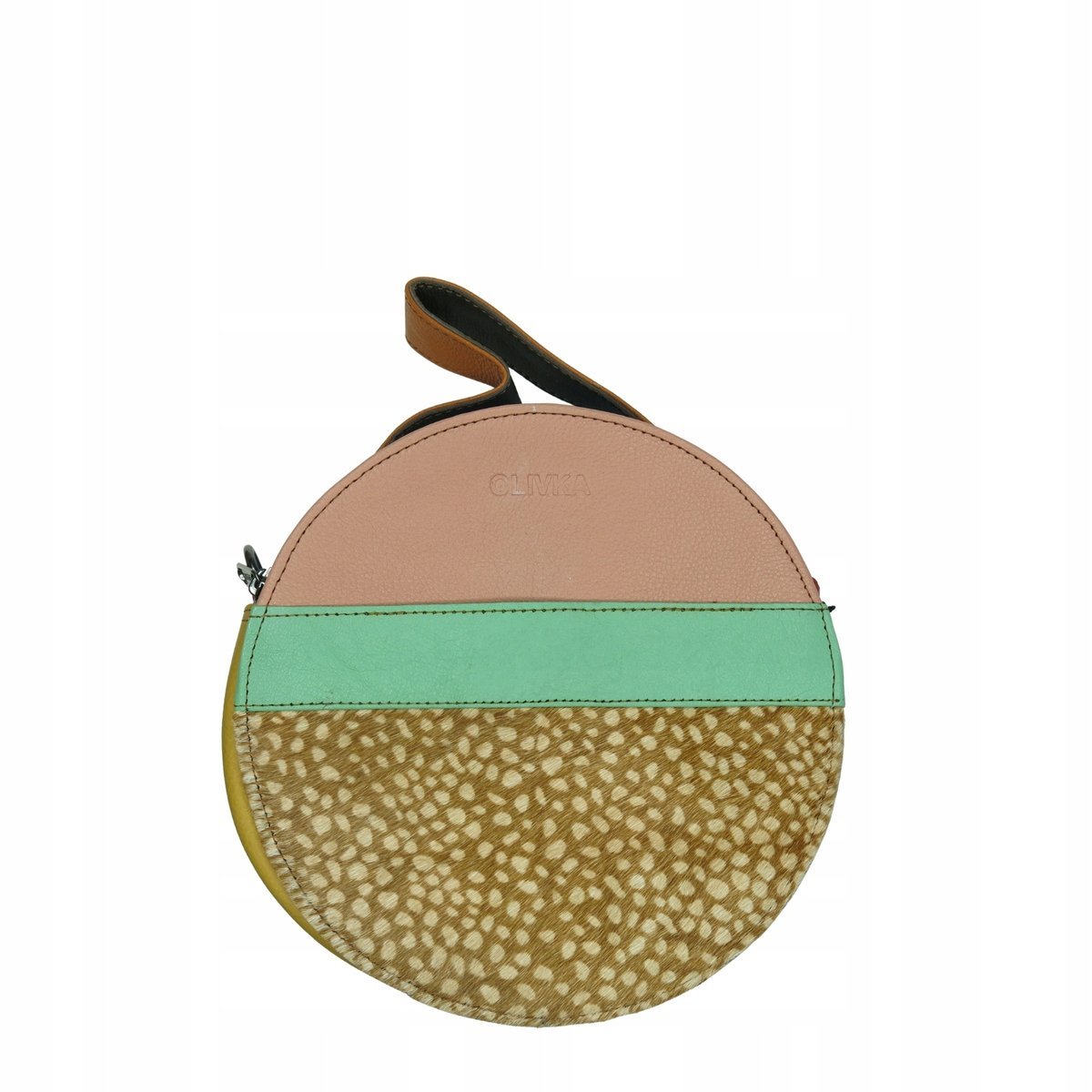 Torebka listonoszka skórzana okrągła skóra naturalna elegancka eko OLIVKA