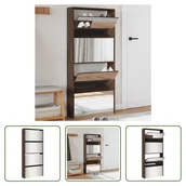 Szafki na buty - The Living Store Szafka na buty z lustrem 4 przegrody Brązowy dąb 63x17x134cm - miniaturka - grafika 1