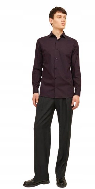 JACK & JONES ELEGANCKA KOSZULA MĘSKA Z BAWEŁNY BORDOWA L N1A
