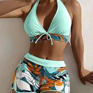 Stroje kąpielowe - Strój kąpielowy ze spodenkami - Miętowy L - miniaturka - grafika 1