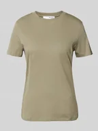 Koszulki i topy damskie - T-shirt z prążkowanym okrągłym dekoltem - miniaturka - grafika 1
