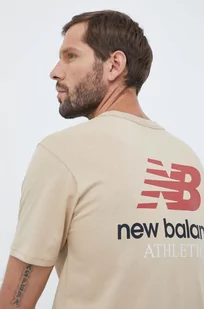 New Balance t-shirt bawełniany kolor beżowy gładki - Koszulki męskie - miniaturka - grafika 1
