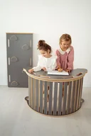 Skoczki dla dzieci - 3w1 DUŻY bujak montessori z uchwytami  + DUŻA zjeżdżalnia CHMURKI + blat - szary - miniaturka - grafika 1