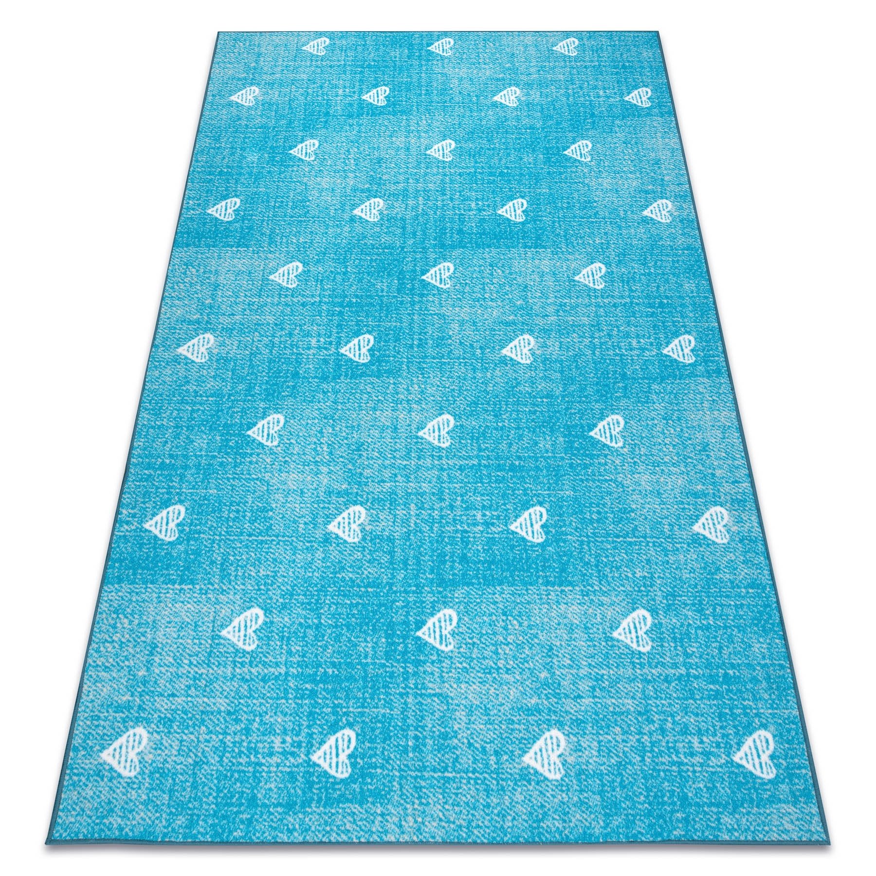 Dywan dla dzieci HEARTS Jeans przecierany serca, serduszka, dziecięcy - turkus niebieski 200x450 cm