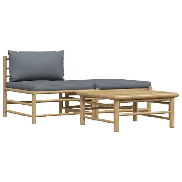 Zestaw Ogrodowy Bambusowy: Sofa, Podnóżek, Stół, Ciemnoszare Poduszki 6