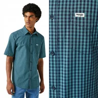 Koszule męskie - Wrangler 1 POCKET SHIRT Hydro Blue bawełniana koszula krótki rękaw M - miniaturka - grafika 1