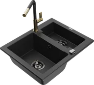 Zlewozmywaki z baterią - Mexen Carlos zlewozmywak granitowy 1,5-komorowy z baterią kuchenną Flora, czarny/srebrny metalik - 6518-73-670401-57-B - miniaturka - grafika 1