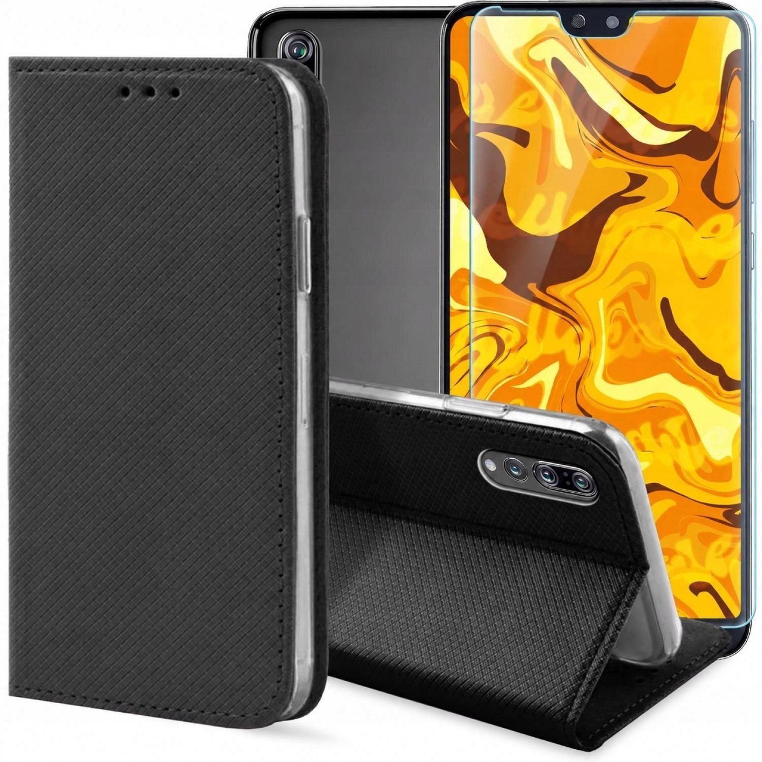 Hello Case Etui z Klapką Do Huawei P20 Pro / Plus Czarne, Zamykane, Kabura Szkło BNDL0579