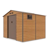 Altany ogrodowe - Domek narzędziowy MONTREAL 277x259 cm metalowy Oak Brown nowoczesna szopa ogrodowa z oknami na narzędzia, pojemny Hardmaister - miniaturka - grafika 1