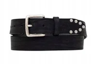 Paski - PEPE JEANS PASEK SKÓRZANY MĘSKI LEROY CZARNY Z DŻETAMI 100 AWE - miniaturka - grafika 1