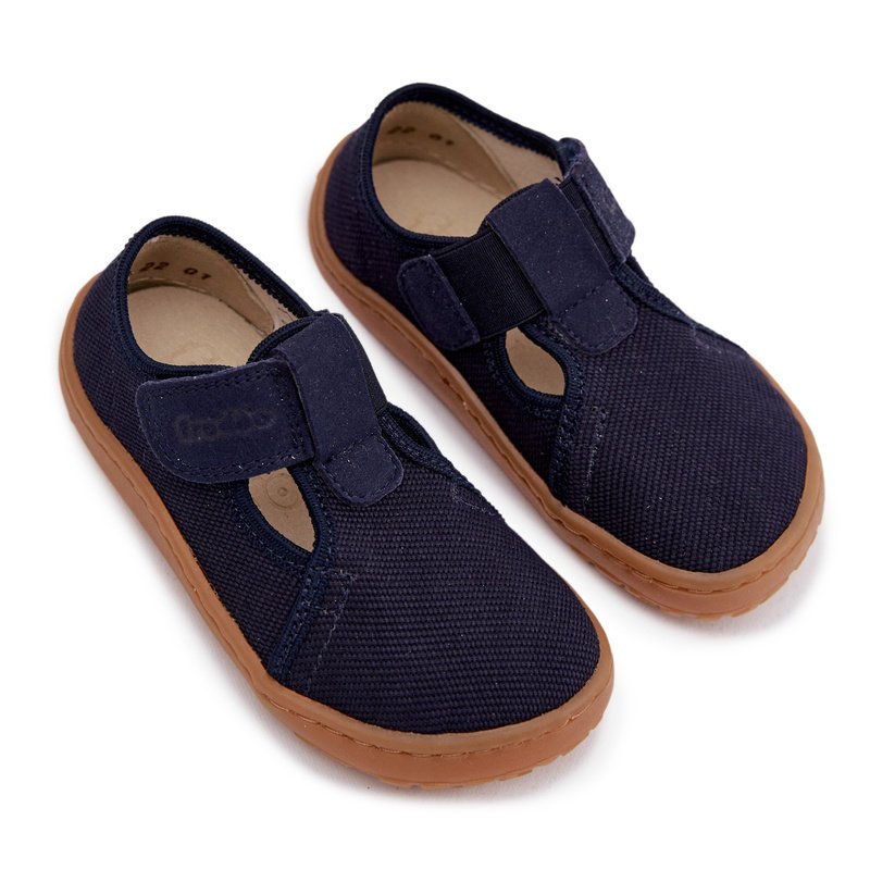 Kapcie Dziecięce Na Rzep Barefoot Froddo Cannvas G1700439 Granatowe 32-23