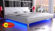 Łóżka - Nowoczesne łóżko tapicerowane   APOLLO   LED RGB  - skóra ekologiczna - 120x200 - miniaturka - grafika 1