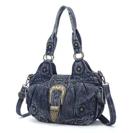 Torebki damskie - Angel Kiss Torby hobo dla kobiet wegańskie skórzane torebki i torebki damskie eleganckie torby na ramię torebki crossbody z metalowymi ćwiekami, niebieski (Denim Blue), Modny wszechstronny styl - miniaturka - grafika 1