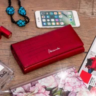 Portfele - Portfel skórzany damski lakierowany duży na bigiel czerwony RFiD Alessandro - miniaturka - grafika 1