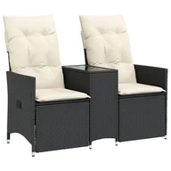 Sofy ogrodowe - vidaXL Sofa ogrodowa 2-osobowa regulowana ze stolikiem z czarnego polirattanu - miniaturka - grafika 1