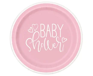 Talerzyki Papierowe Różowe Serce Baby Shower, 23 Cm, 8 Szt. (Plastic-Free) - Dekoracje i nakrycia stołu na imprezę - miniaturka - grafika 1