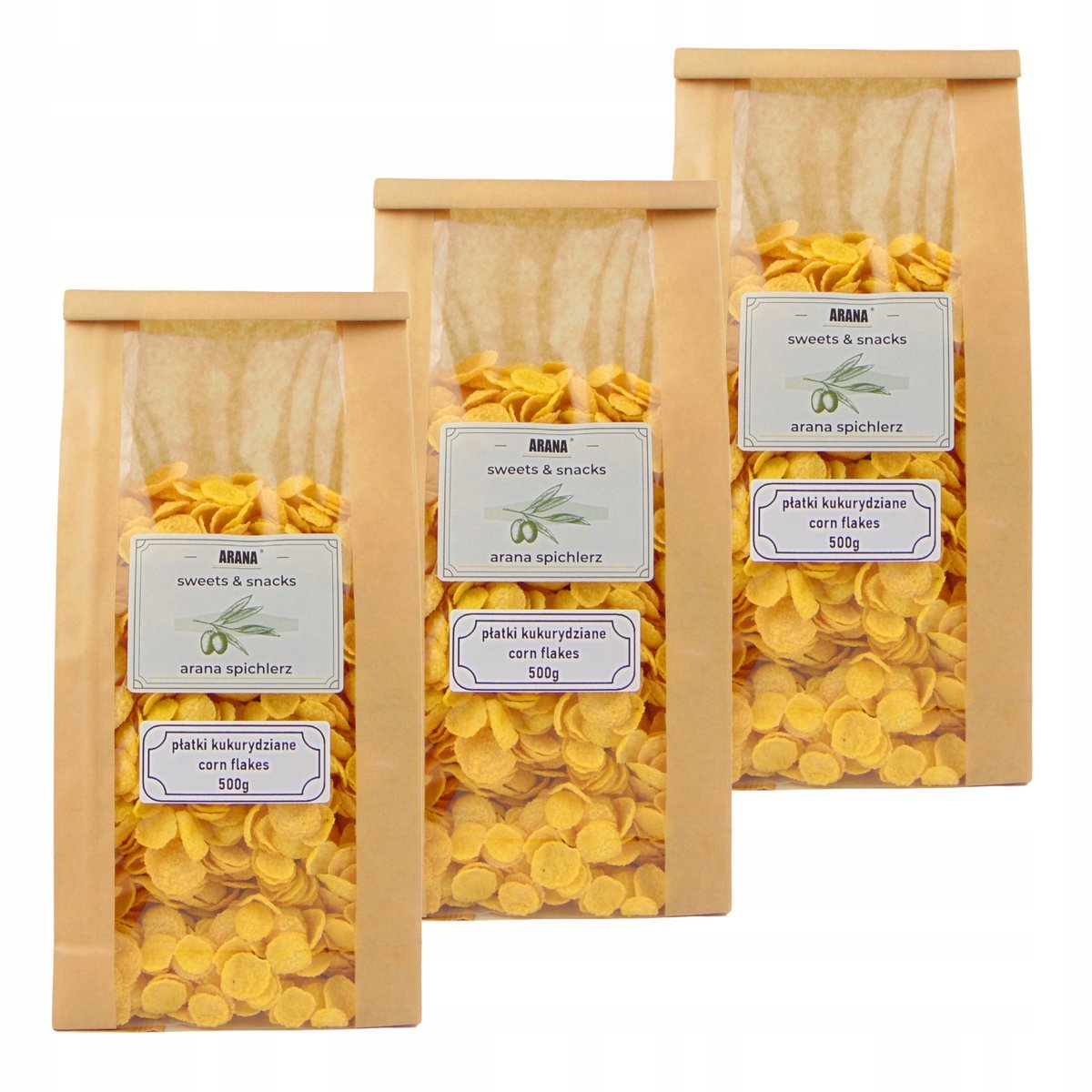 PŁATKI KUKURYDZIANE CORN FLAKES PŁATKI ŚNIADANIOWE 500G x3
