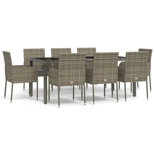 Zestaw mebli ogrodowych rattan PE szary z 8 krzesłami i stołem 190x90x75