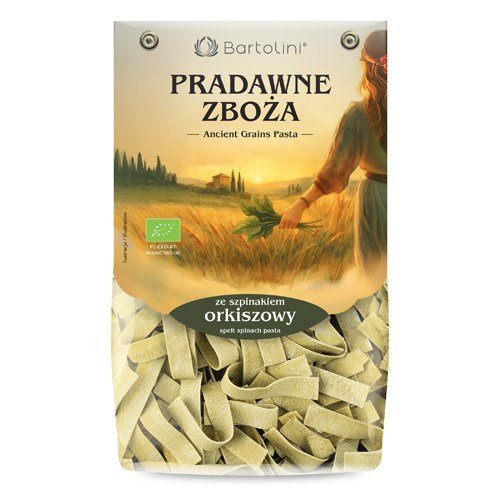 Makaron orkiszowy ze szpinakiem wstążka pappardelle BIO 250g BARTOLINI