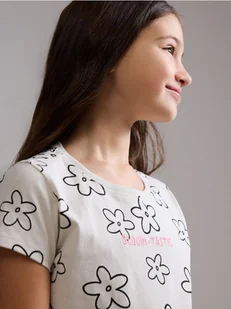 Reserved - Bawełniany t-shirt w kwiaty - jasnoszary - Koszulki dla dziewczynek - miniaturka - grafika 1
