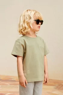 Koszulki dla dziewczynek - Liewood t-shirt bawełniany dziecięcy Sixten Placement Shortsleeve T-shirt kolor zielony gładki - grafika 1