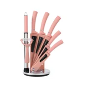 Noże kuchenne - 8-częściowy zestaw noży szefa kuchni stojak na noże obrotowy różowy noże ze stali nierdzewnej - miniaturka - grafika 1