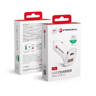 Forcell Ładowarka Samochodowa Usb 3.0 + Usb C Quick Charging + Power Delivery Pd20w 4a Cc-Qcpd01 Biała - Ładowarki samochodowe - miniaturka - grafika 1