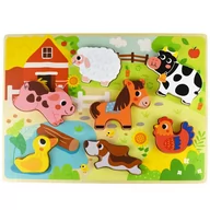 Układanki dla dzieci - Tooky Toy Drewniane Puzzle Montessori Zwierzątka Farma Dopasuj Kształty - miniaturka - grafika 1